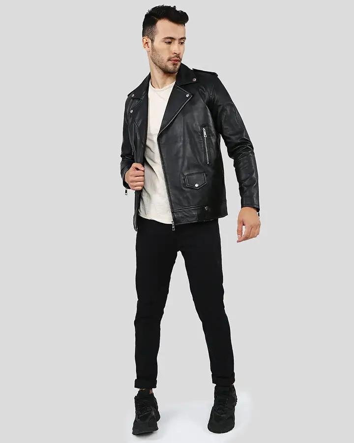 GREGOR BLACK BIKER LEATHER JACKET - Image 7