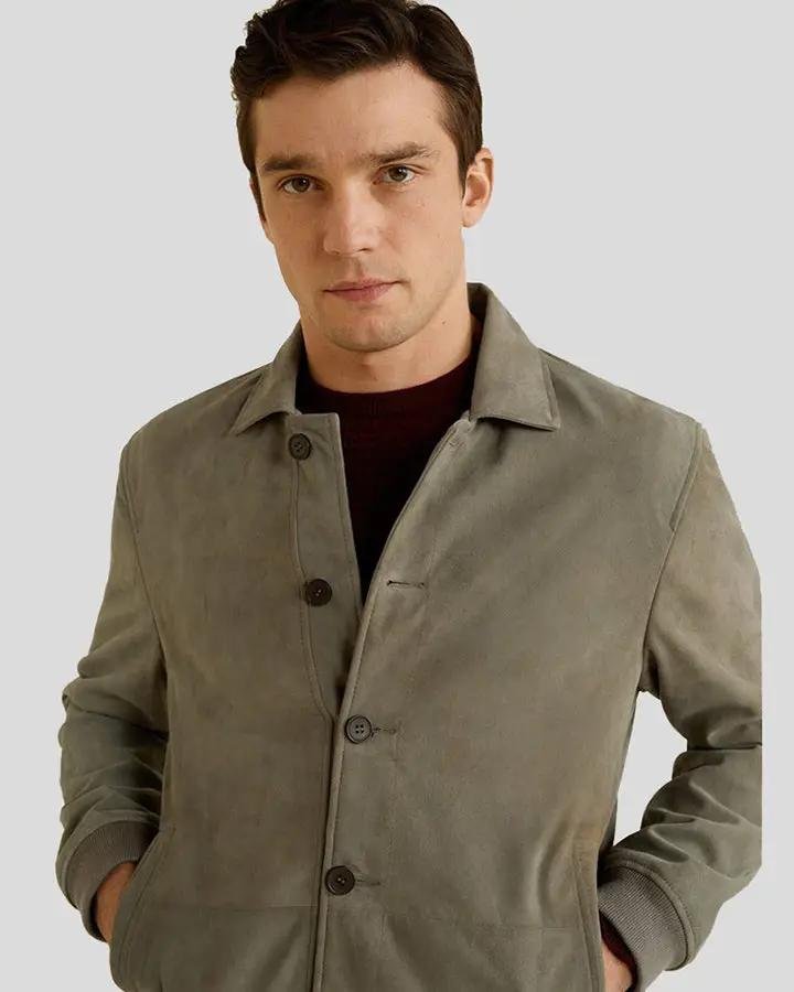 OREN GREY SUEDE BOMBER LEATHER JACKET