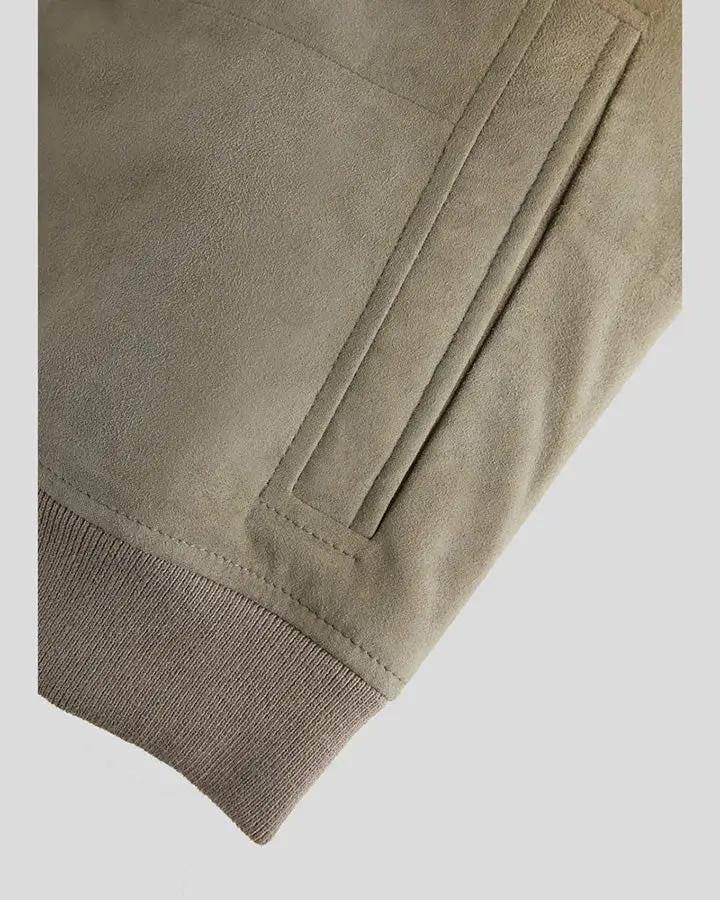 OREN GREY SUEDE BOMBER LEATHER JACKET - Image 4