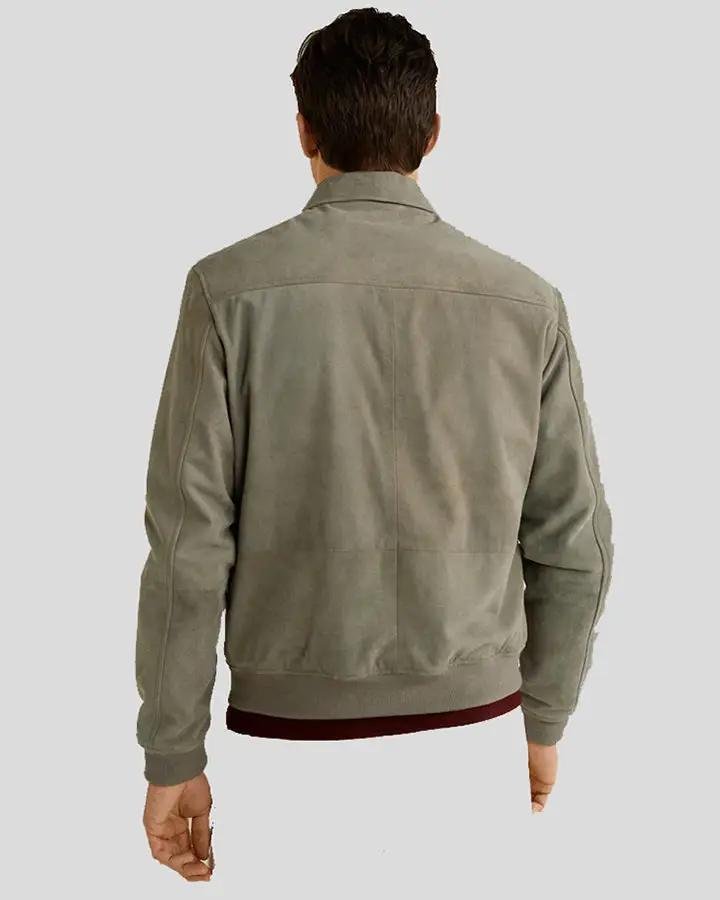 OREN GREY SUEDE BOMBER LEATHER JACKET - Image 3