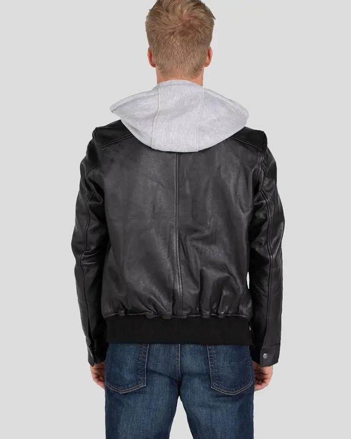 MARC BLACK REMOVABLE HOODED LEATHER JACKET - Image 4