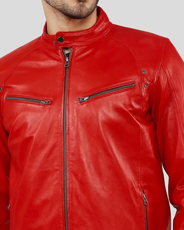 HUNTER RED RACER LEATHER JACKET - Image 3