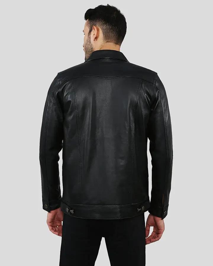 JAKE BLACK SLIM FIT BIKER LEATHER JACKET - Image 4