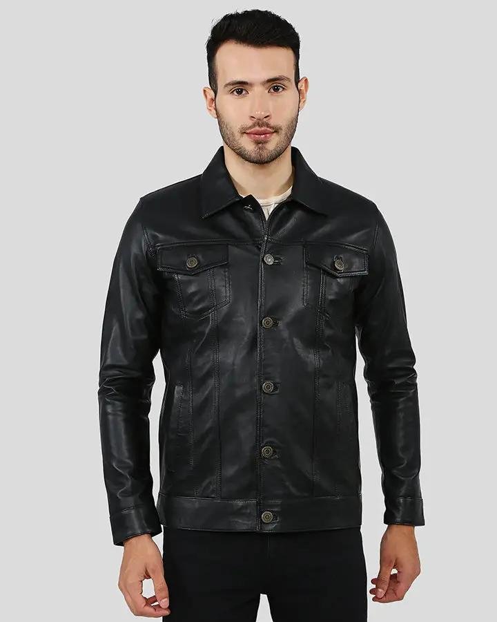 JAKE BLACK SLIM FIT BIKER LEATHER JACKET - Image 6