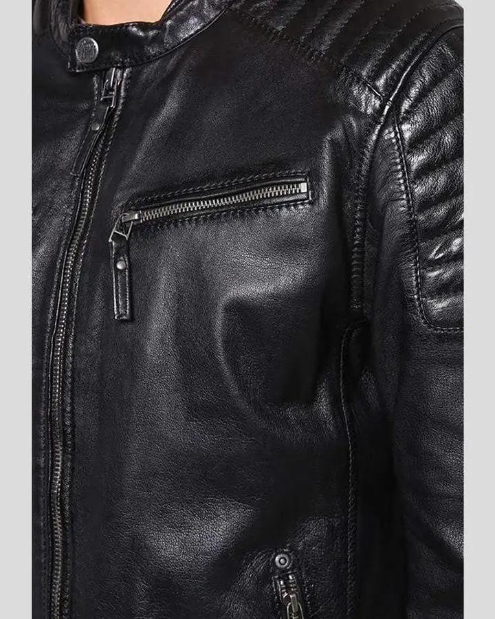 GREG BLACK LEATHER RACER JACKET - Image 5