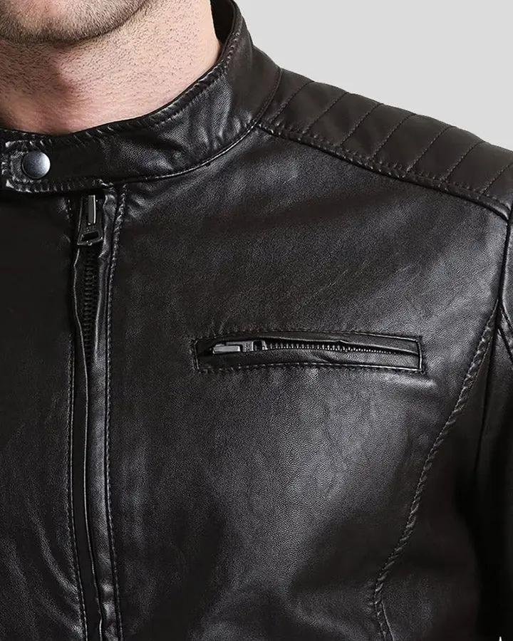 MARK BLACK LAMBSKIN LEATHER RACER JACKET - Image 4