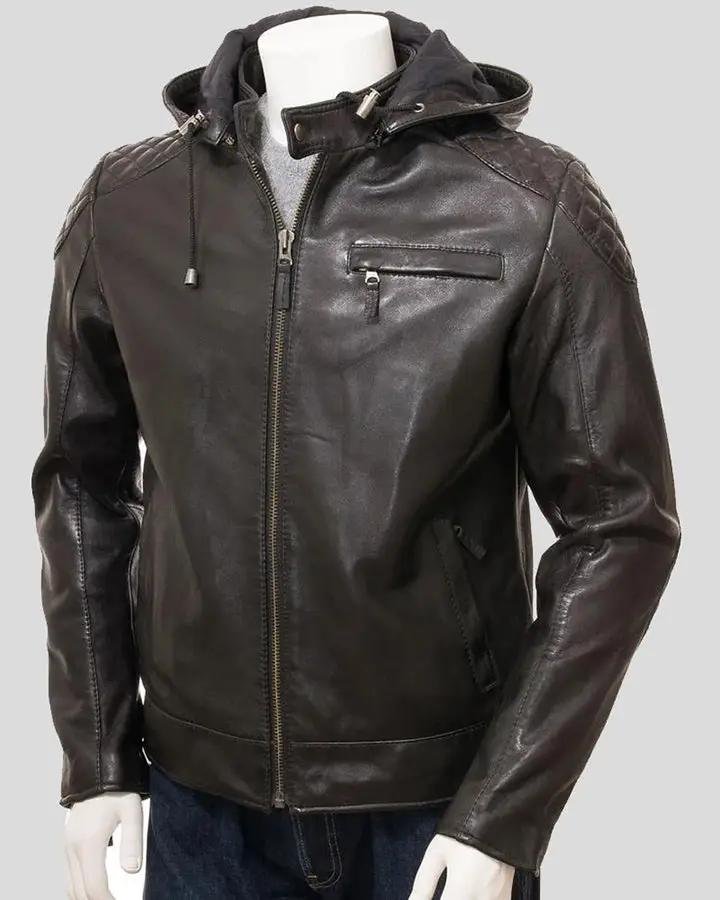 JAMI BLACK HOODED LEATHER JACKET