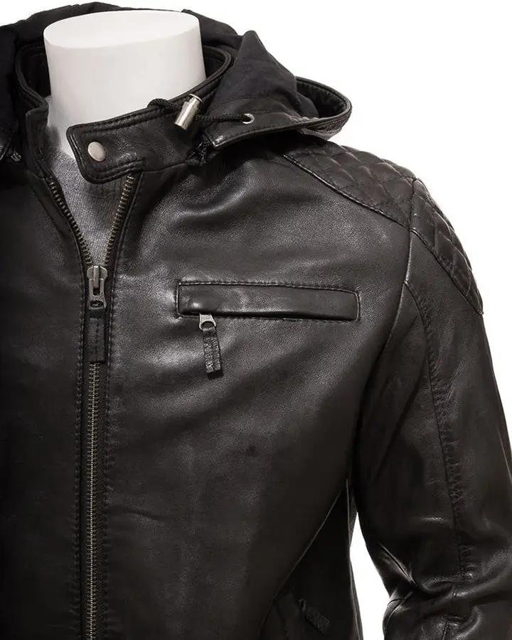 JAMI BLACK HOODED LEATHER JACKET - Image 2