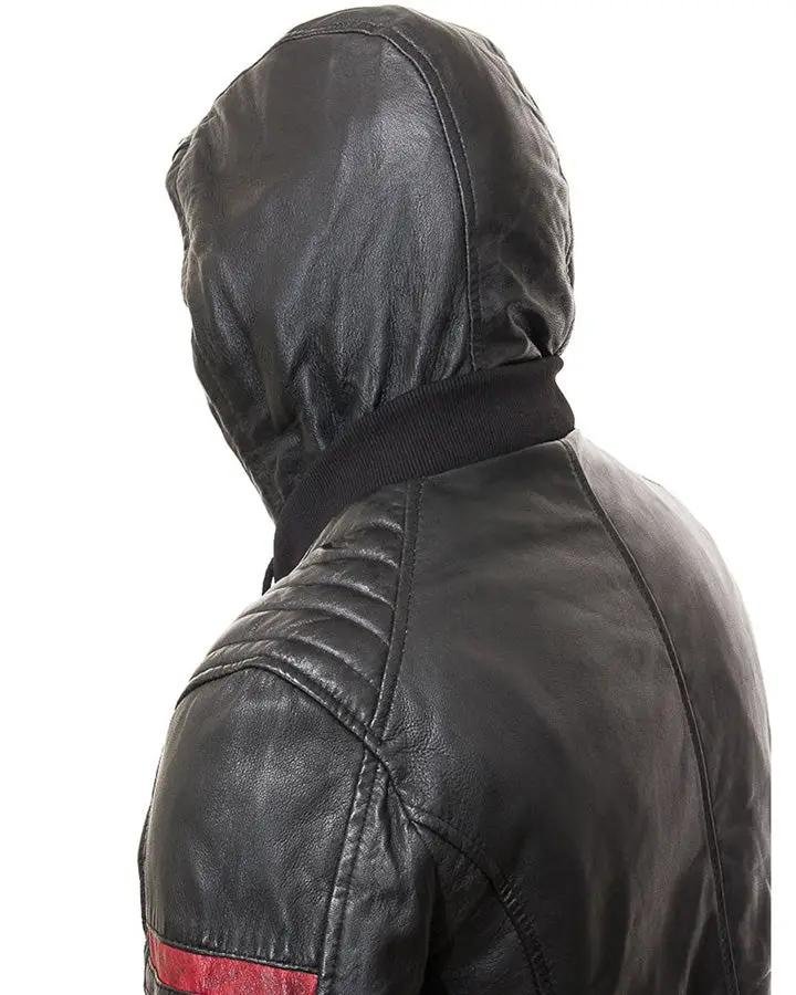 JED BLACK LEATHER JACKET WITH HOOD - Image 4