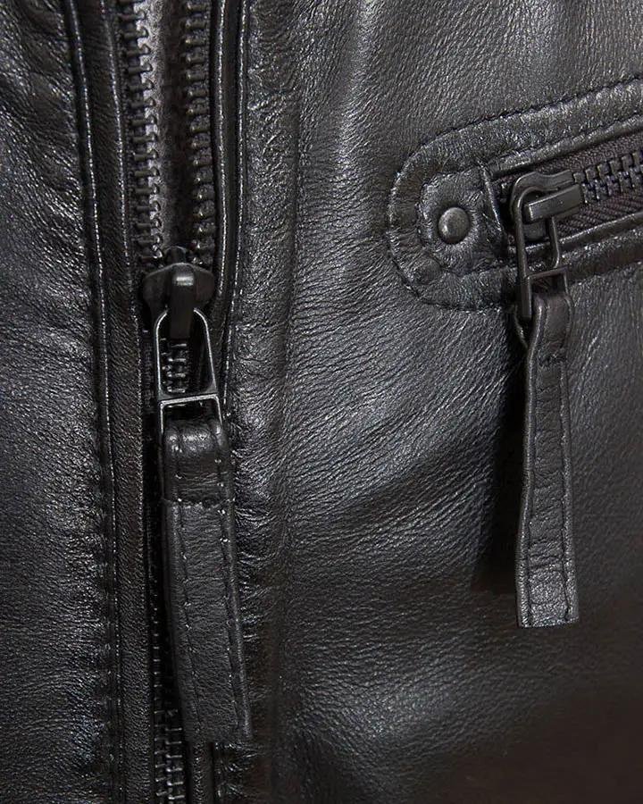 JED BLACK LEATHER JACKET WITH HOOD - Image 3