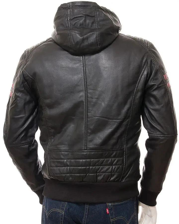 JED BLACK LEATHER JACKET WITH HOOD - Image 2