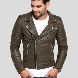 MAC ARMY GREEN QUILTED LEATHER JACKET