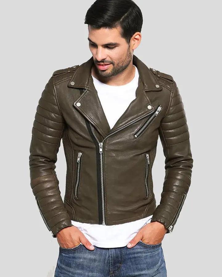 MAC ARMY GREEN QUILTED LEATHER JACKET