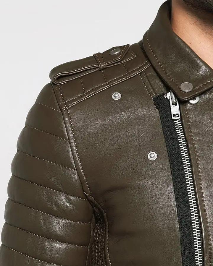 MAC ARMY GREEN QUILTED LEATHER JACKET - Image 3