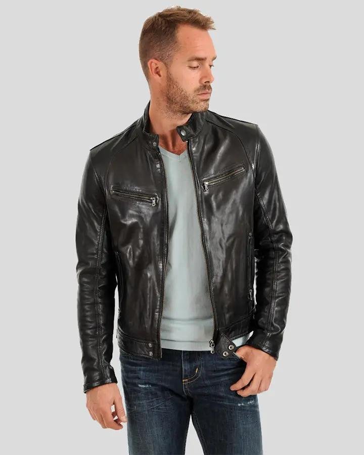 EVAN BLACK MOTORCYCLE LEATHER JACKET