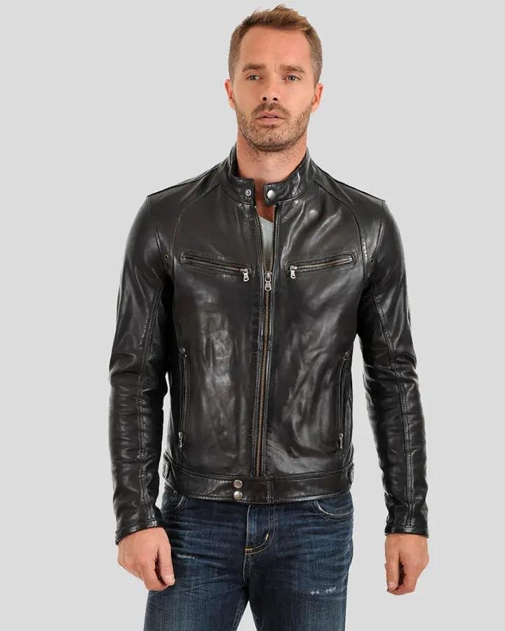 EVAN BLACK MOTORCYCLE LEATHER JACKET - Image 3