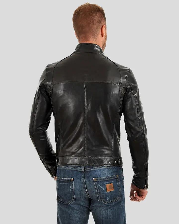 EVAN BLACK MOTORCYCLE LEATHER JACKET - Image 2
