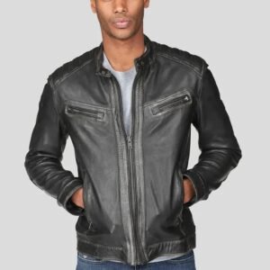 LUCAS BLACK MOTORCYCLE LEATHER JACKET