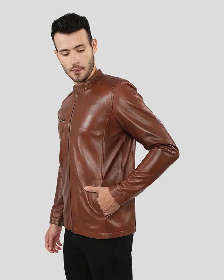 OLLIE BROWN RACER LEATHER JACKET - Image 7
