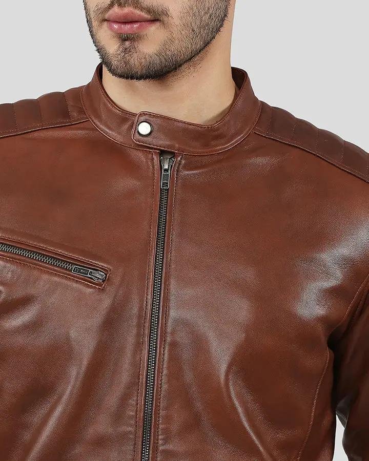 OLLIE BROWN RACER LEATHER JACKET - Image 4