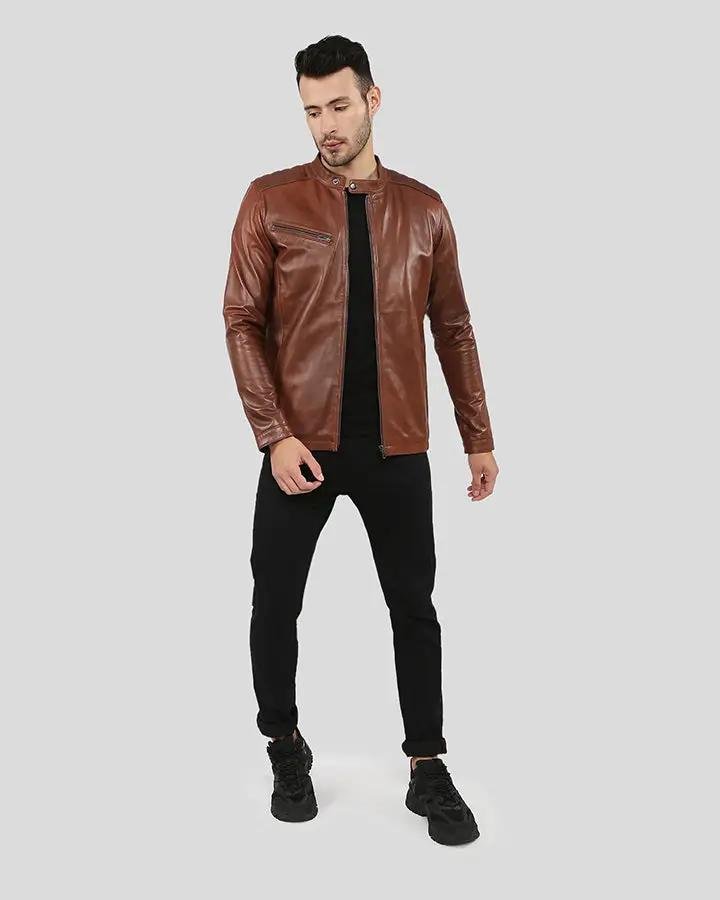 OLLIE BROWN RACER LEATHER JACKET - Image 3