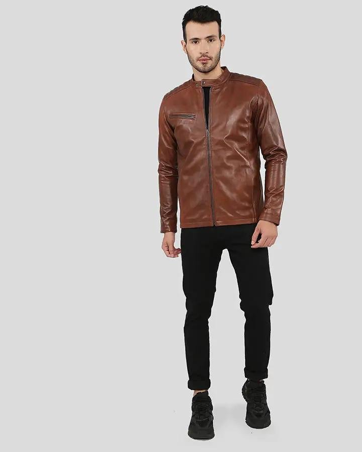 OLLIE BROWN RACER LEATHER JACKET - Image 2