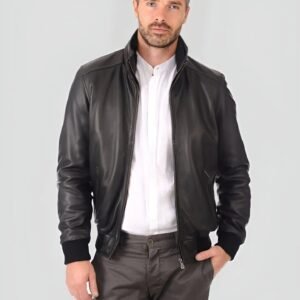 KIAN BLACK BOMBER LEATHER JACKET