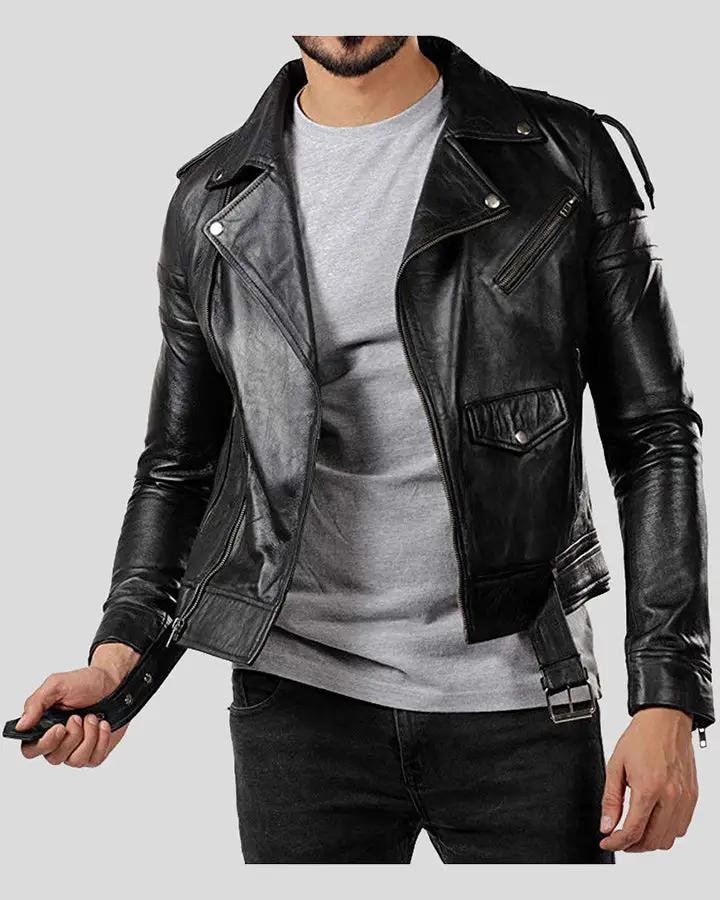 DONN BLACK VINTAGE MOTORCYCLE LEATHER JACKET