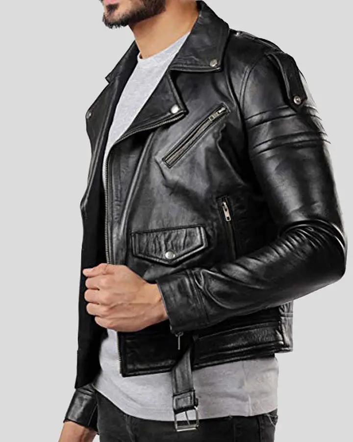 DONN BLACK VINTAGE MOTORCYCLE LEATHER JACKET - Image 4