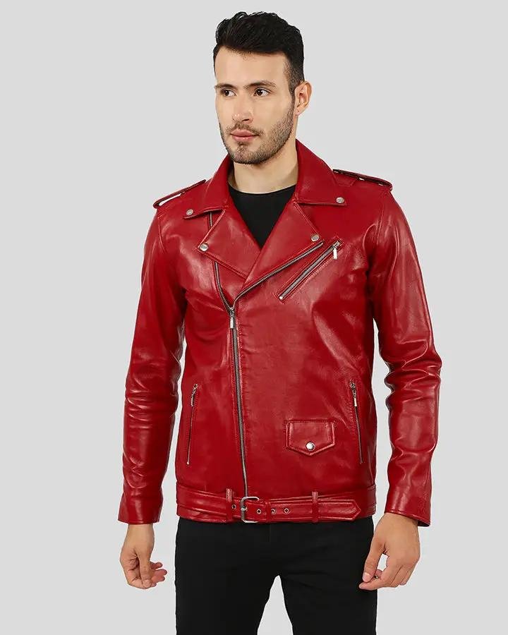 ZUSE RED MOTORCYCLE LEATHER JACKET - Image 7