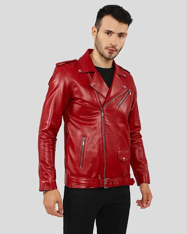 ZUSE RED MOTORCYCLE LEATHER JACKET - Image 5