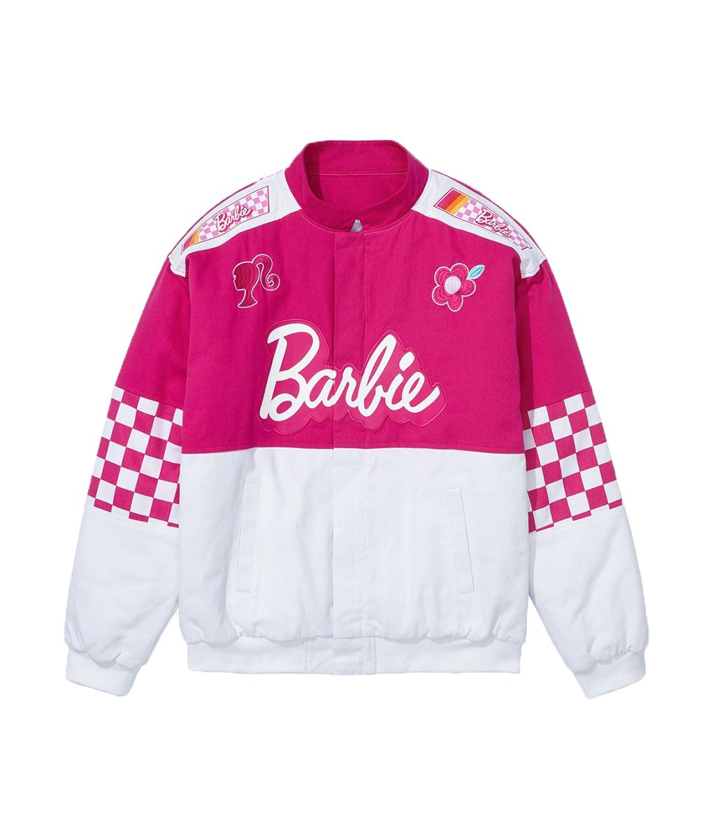 Barbie 2023 Pink Checkered Moto Racing Jacket
