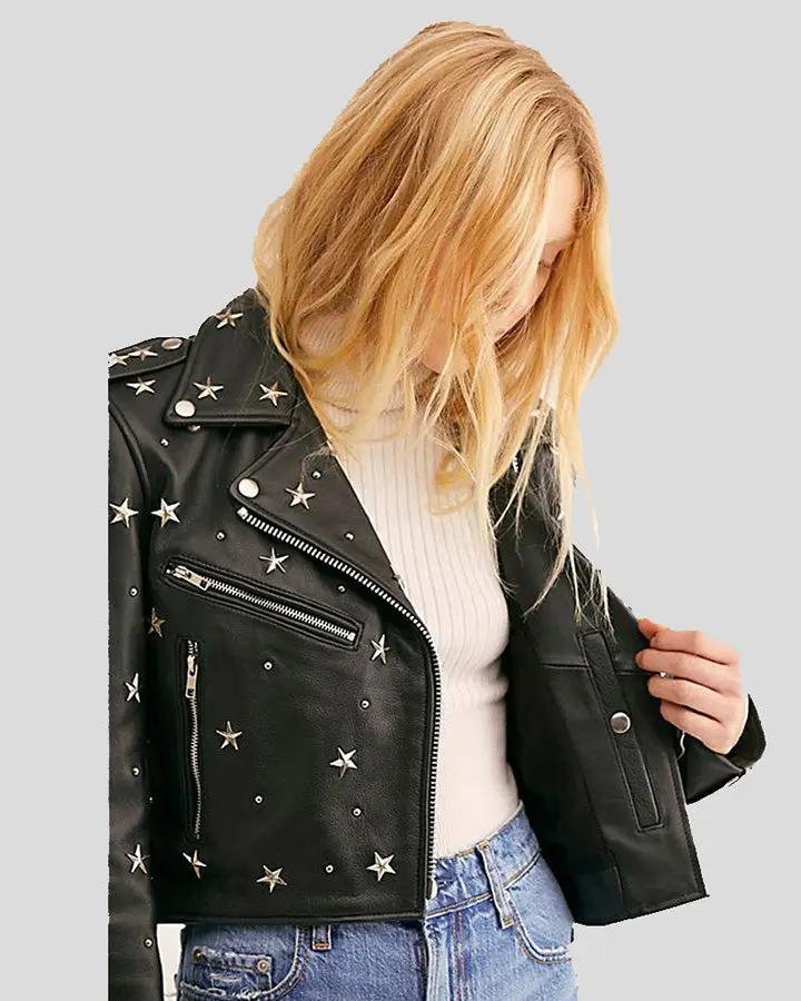 EVA BLACK STUDDED LEATHER JACKET - Image 2