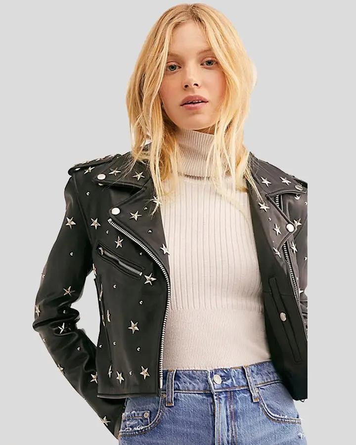 EVA BLACK STUDDED LEATHER JACKET