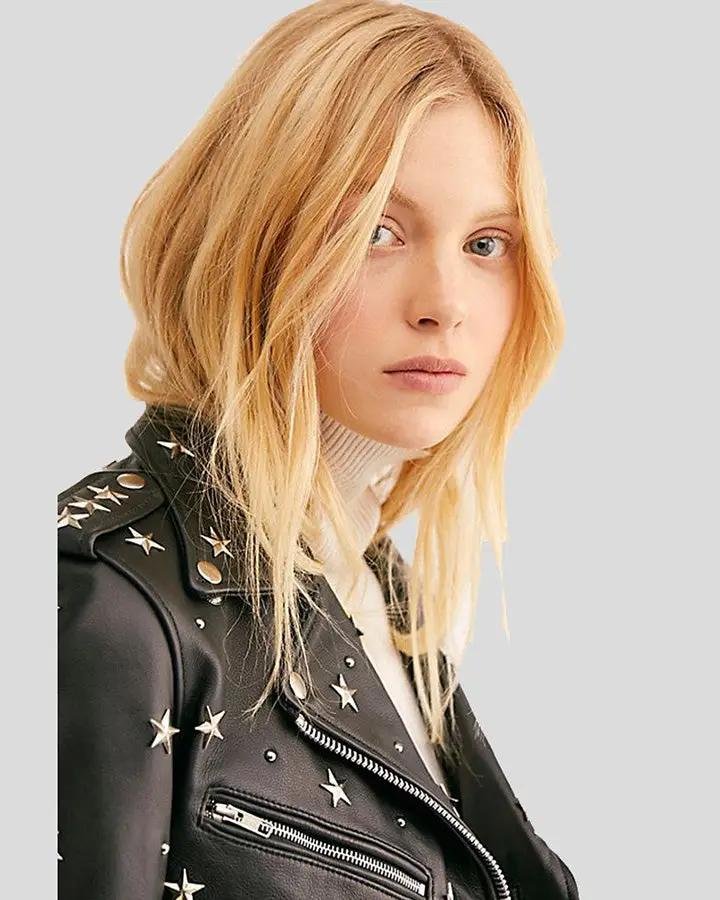 EVA BLACK STUDDED LEATHER JACKET - Image 4